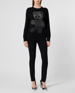 Czarny wełniany sweter z aplikacją Teddy - Image #3