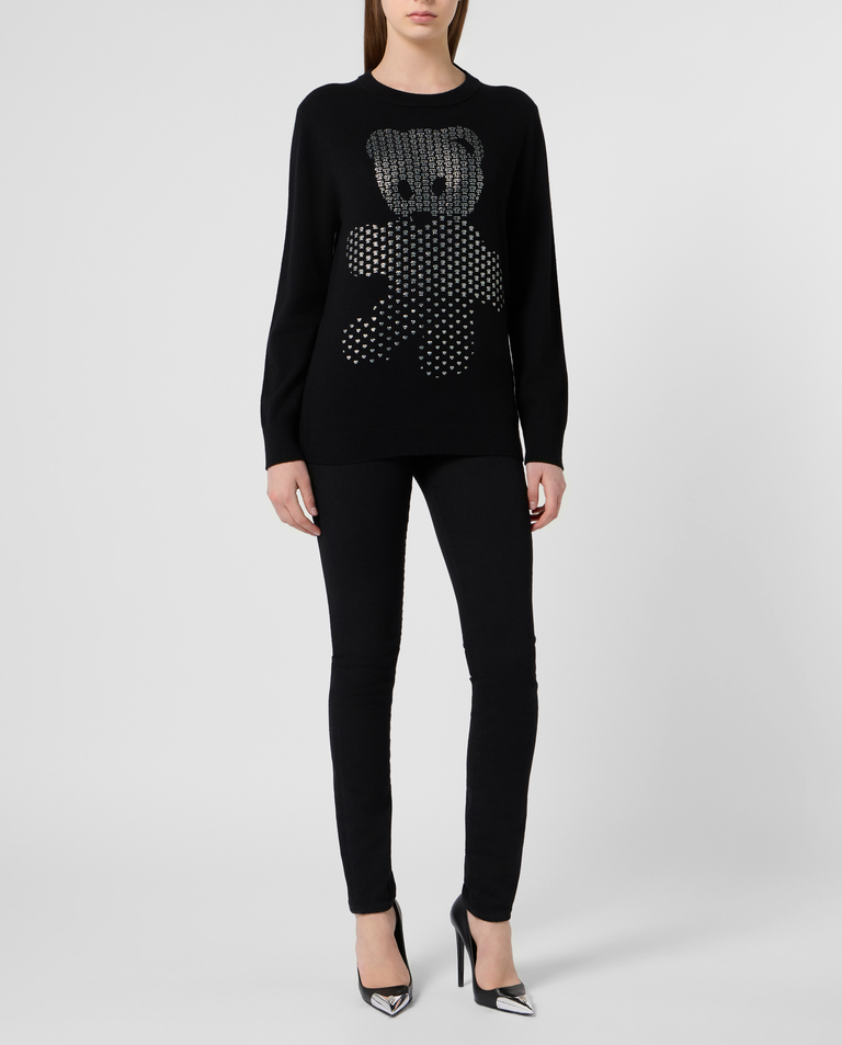 Czarny wełniany sweter z aplikacją Teddy - Image #3