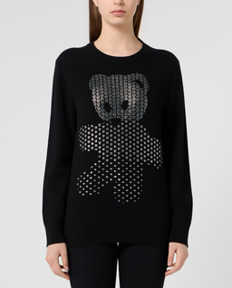 Czarny wełniany sweter z aplikacją Teddy - Image #1