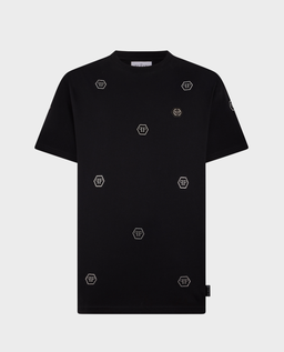 Czarny t-shirt z kryształowym monogramem - Image #0