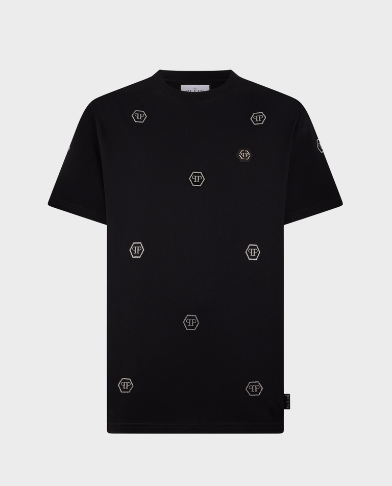Czarny t-shirt z kryształowym monogramem