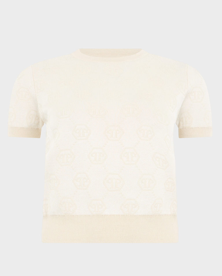 Kremowy sweter z monogramem