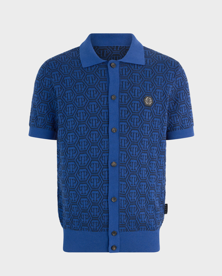 Niebieska bluzka polo z monogramem