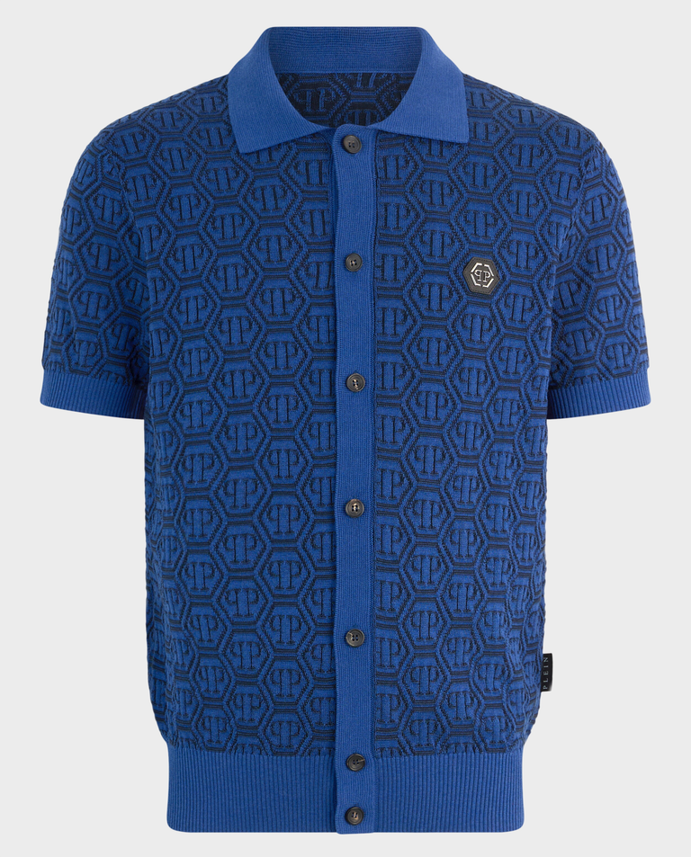 Niebieska bluzka polo z monogramem