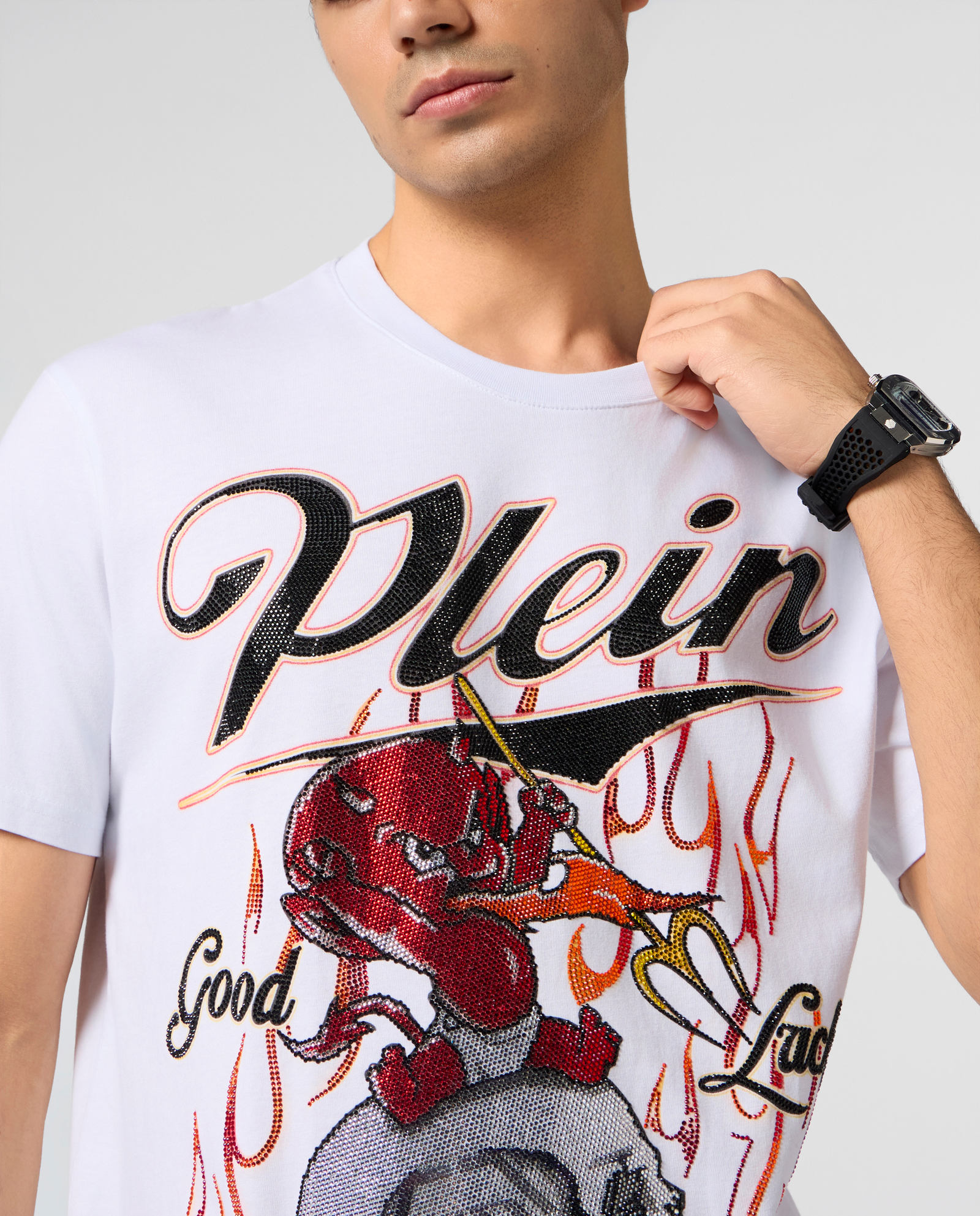 Biały t-shirt Little Devil Crystal - Image #4