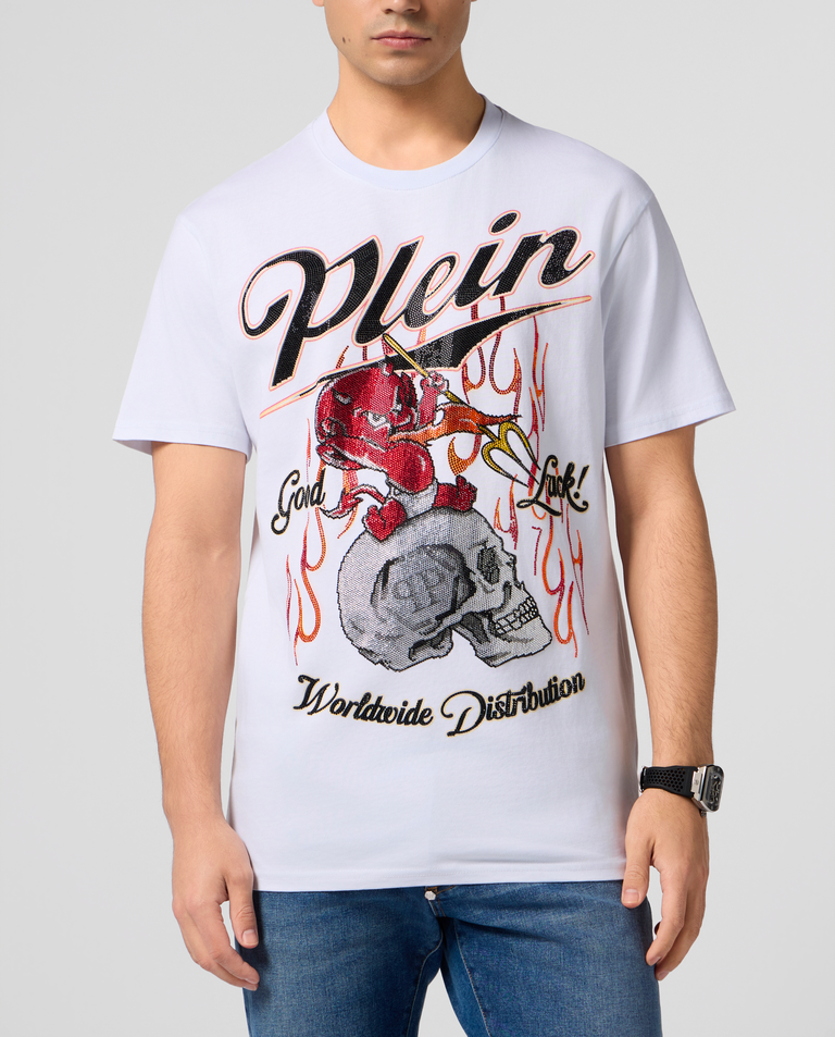 Biały t-shirt Little Devil Crystal