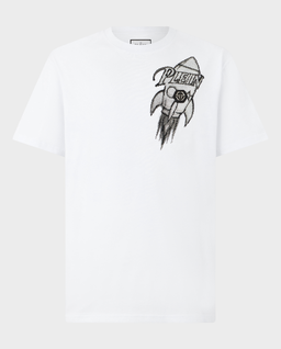 Biały t-shirt Neon Space Rocket - Image #0