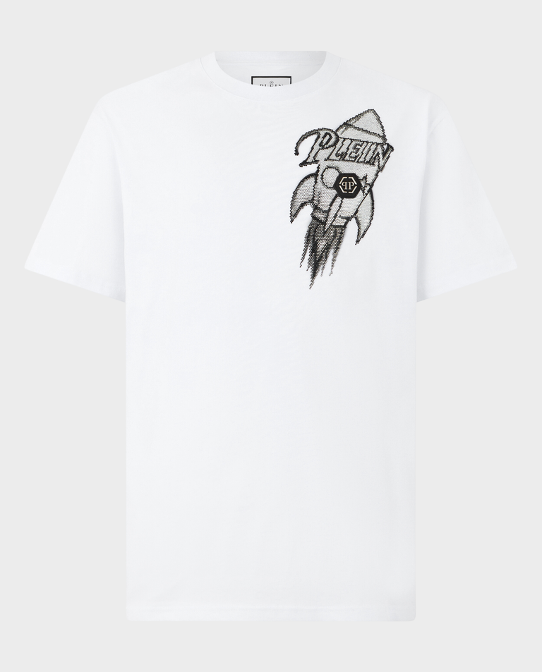 Biały t-shirt Neon Space Rocket