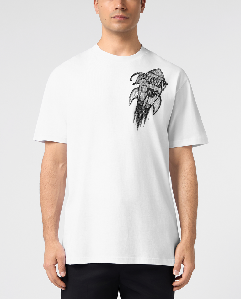 Biały t-shirt Neon Space Rocket