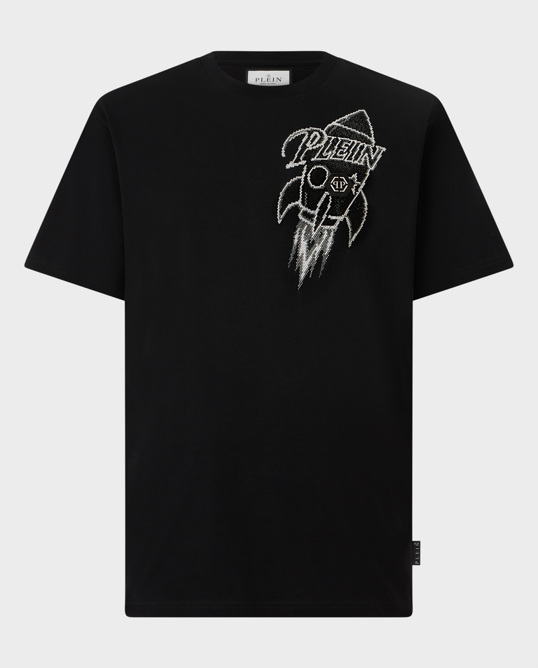 Czarny t-shirt Neon Space Rocket