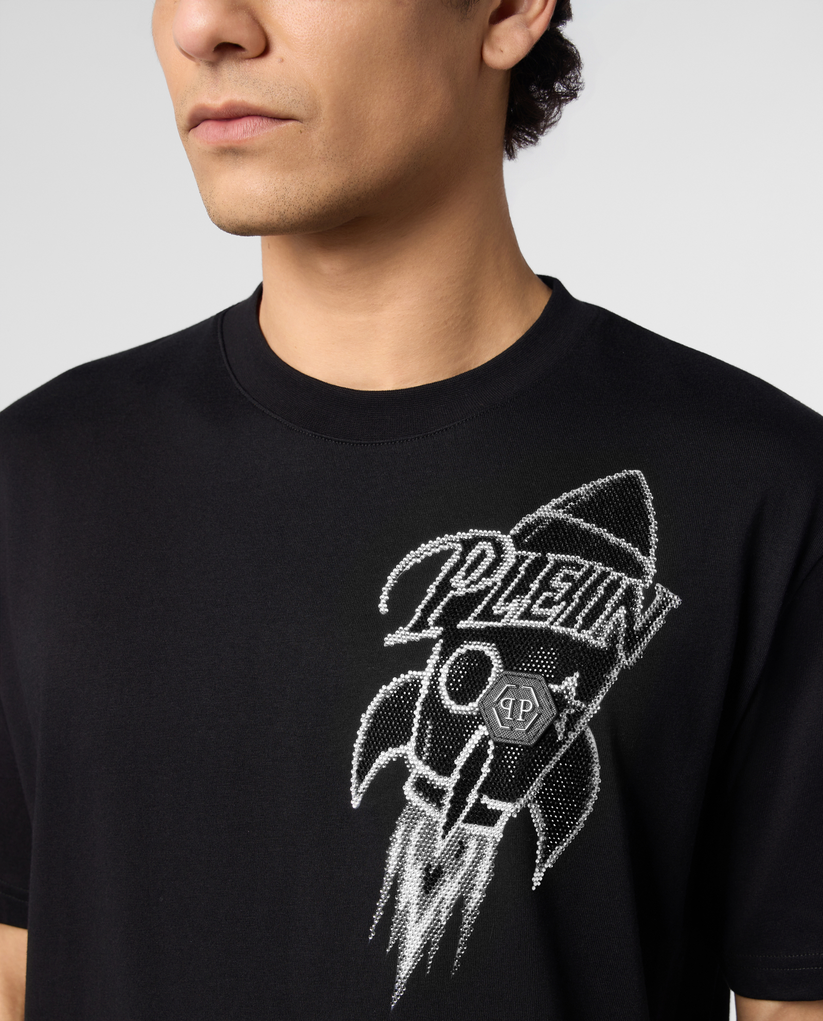 Czarny t-shirt Neon Space Rocket - Image #4