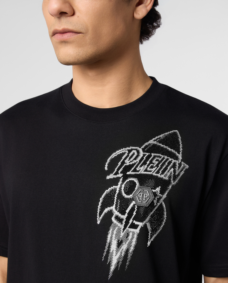 Czarny t-shirt Neon Space Rocket - Image #4