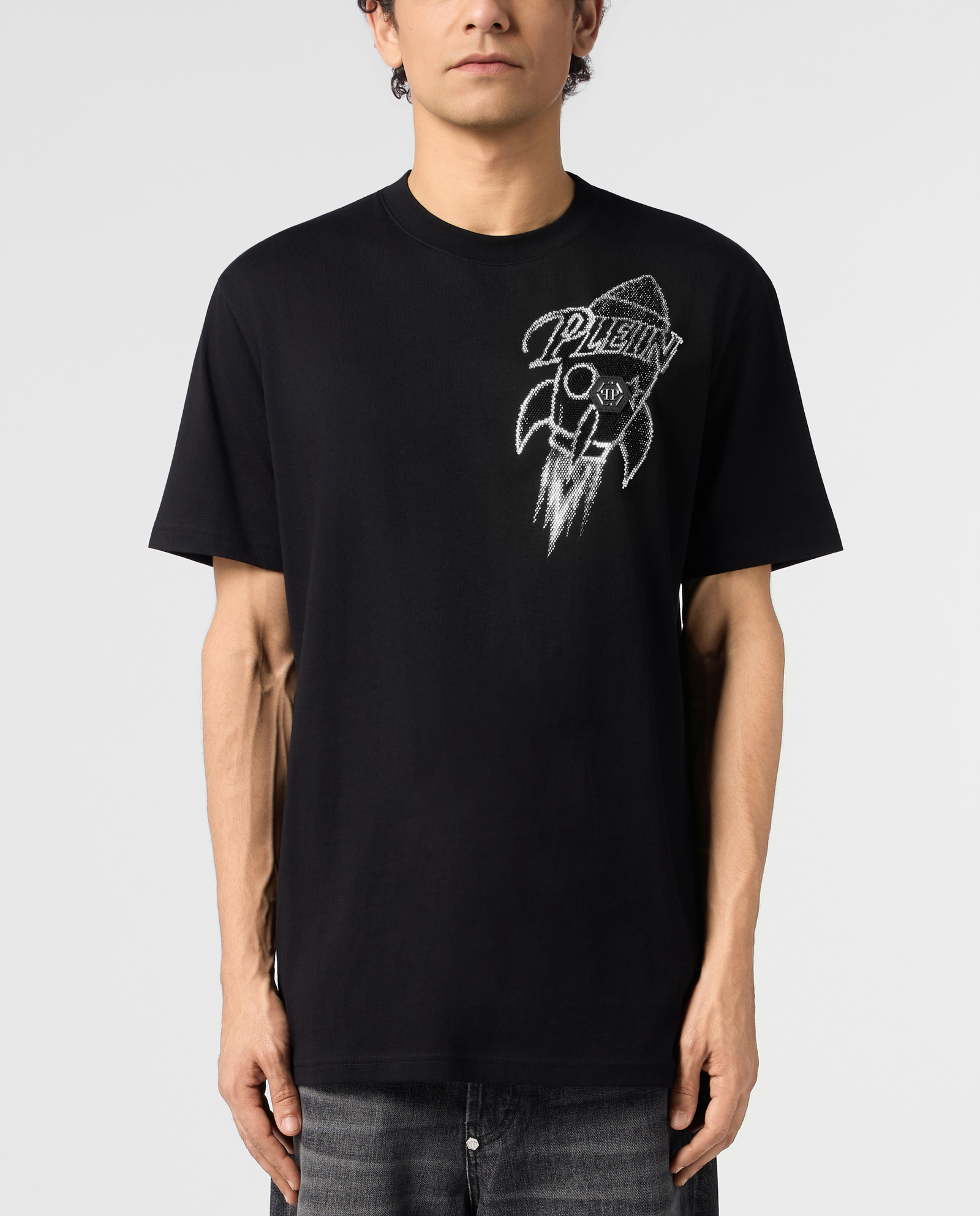 Czarny t-shirt Neon Space Rocket - Image #1