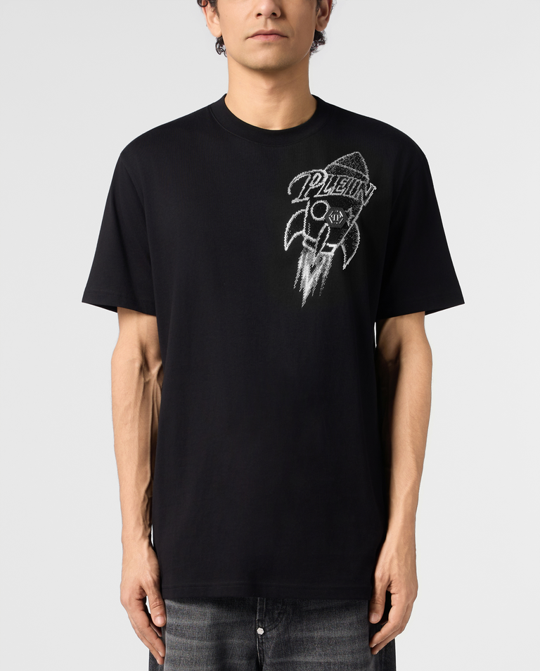 Czarny t-shirt Neon Space Rocket
