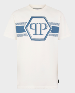 Kremowy t-shirt z kontrastowym logo - Image #0