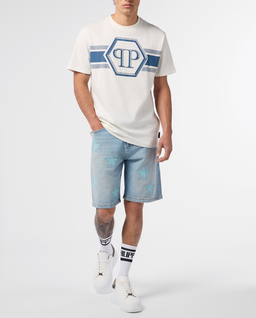 Kremowy t-shirt z kontrastowym logo - Image #3