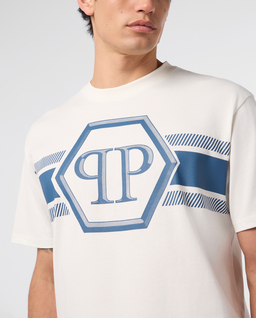 Kremowy t-shirt z kontrastowym logo - Image #4