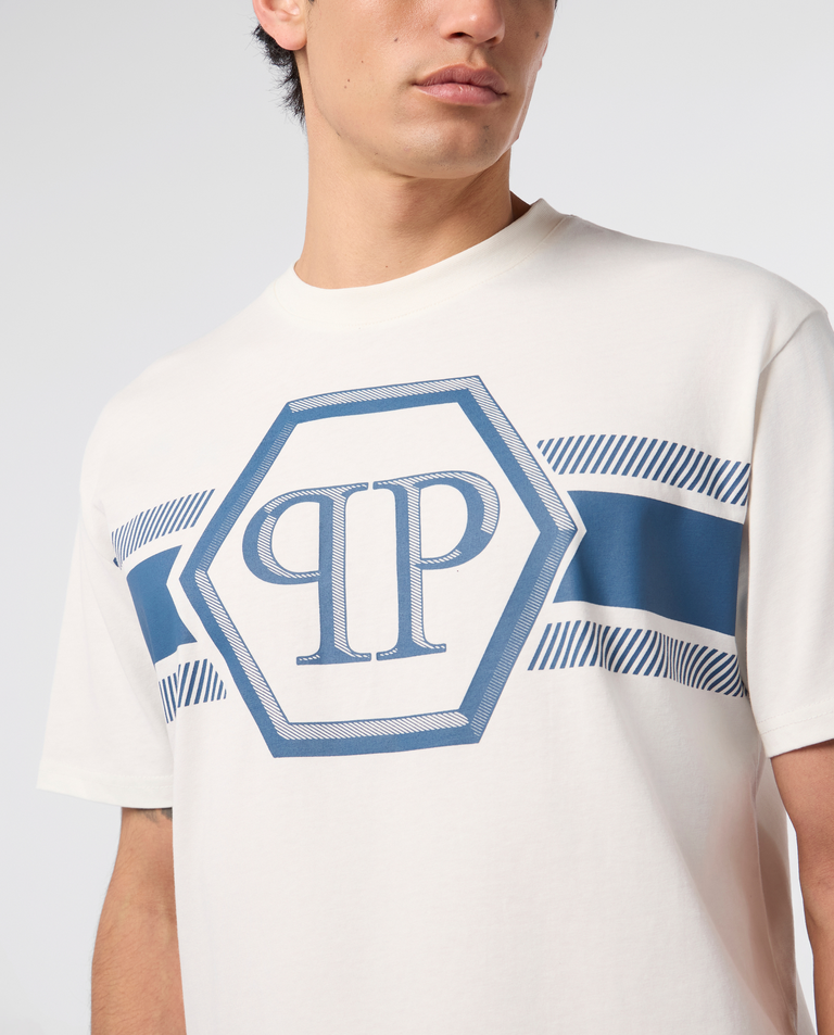 Kremowy t-shirt z kontrastowym logo - Image #4