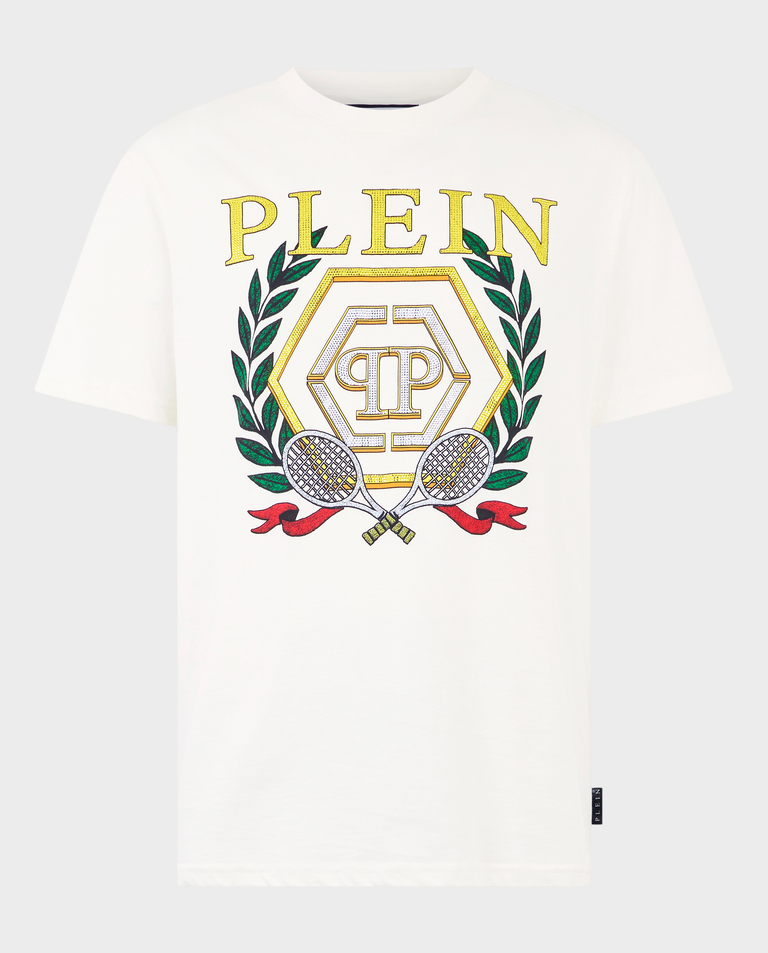Biały t-shirt z herbem tenisowym
