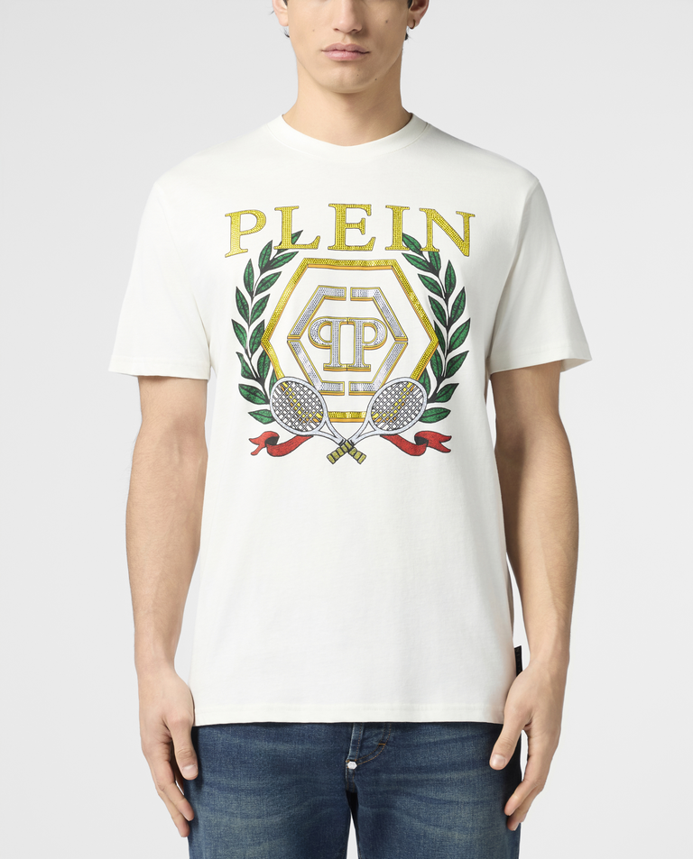 Biały t-shirt z herbem tenisowym