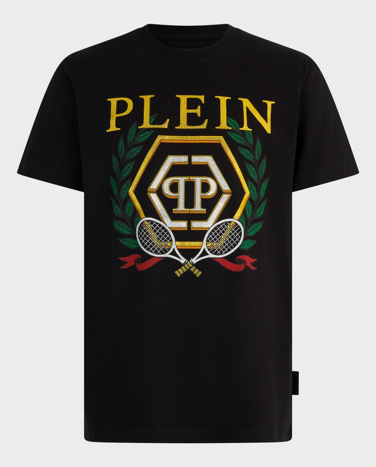 Czarny t-shirt z herbem tenisowym