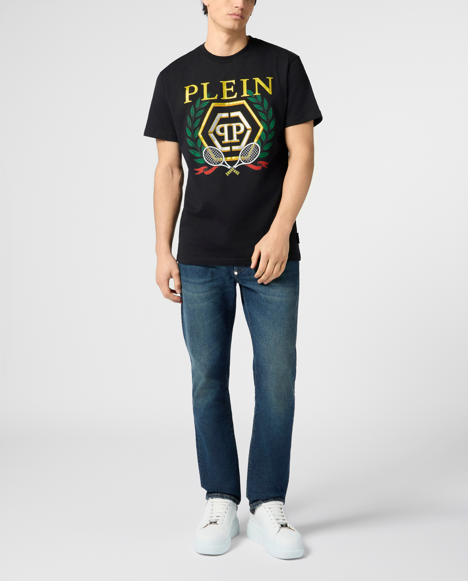 Czarny t-shirt z herbem tenisowym - Image #3