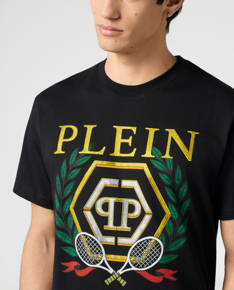 Czarny t-shirt z herbem tenisowym - Image #4