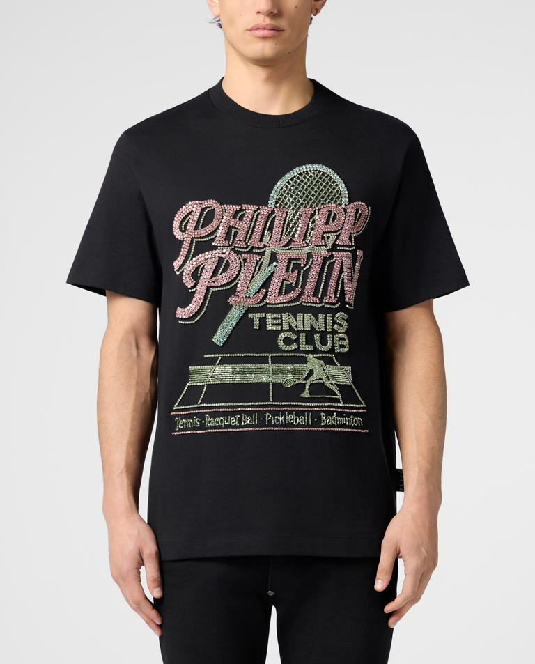 Czarny t-shirt Tennis Club Strass