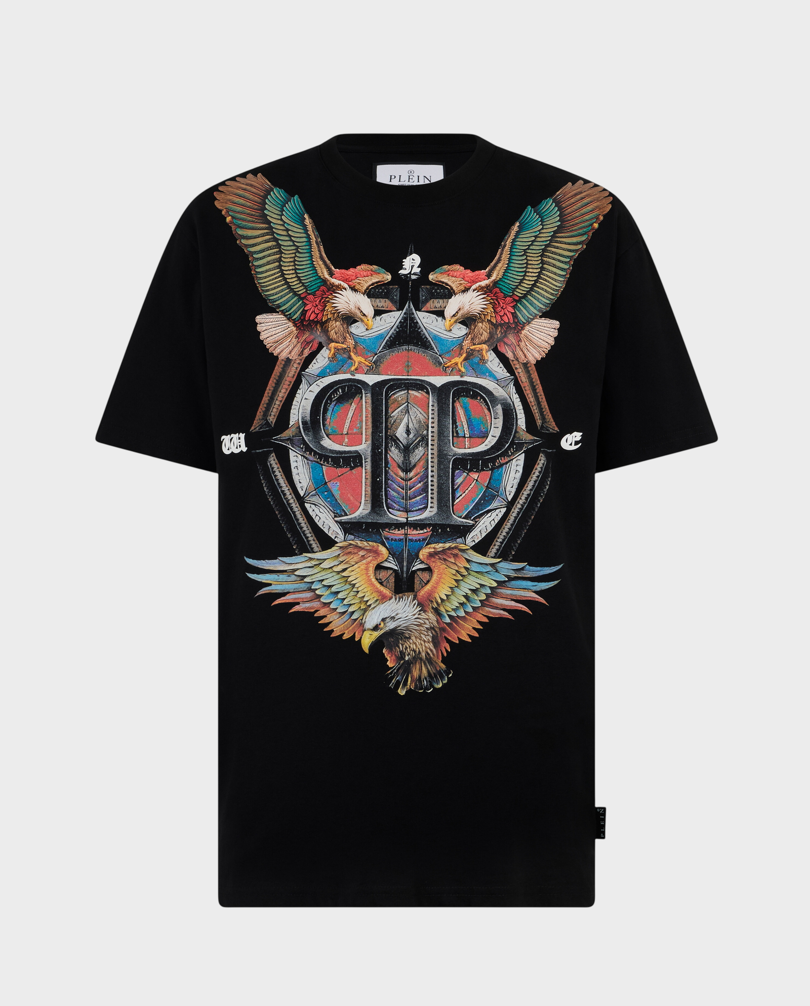 Czarny t-shirt z ozdobnym nadrukiem - Image #0