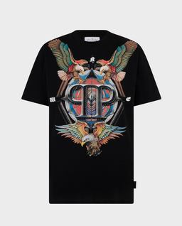 Czarny t-shirt z ozdobnym nadrukiem - Image #0