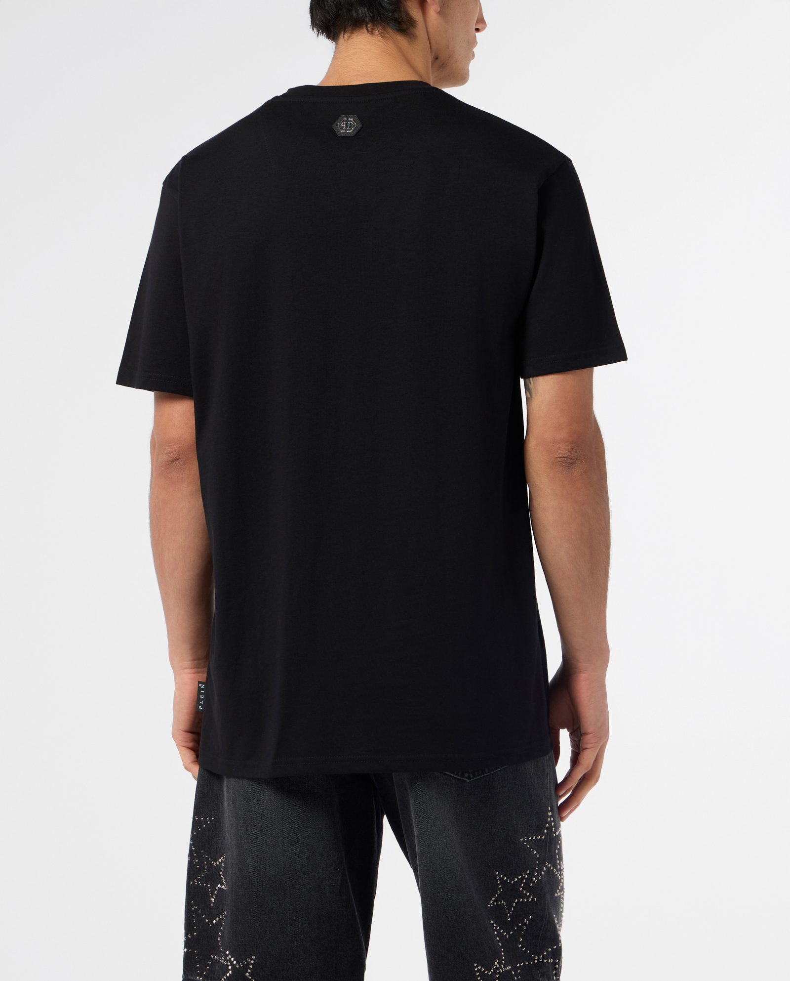 Czarny t-shirt z ozdobnym nadrukiem - Image #2