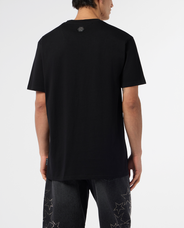 Czarny t-shirt z ozdobnym nadrukiem - Image #2