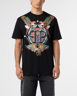 Czarny t-shirt z ozdobnym nadrukiem - Image #1