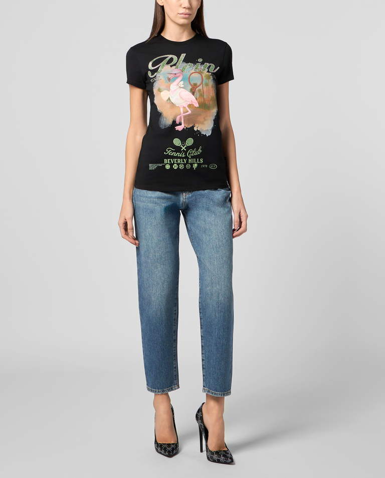 Czarny t-shirt Tennis Club Strass - Image #3