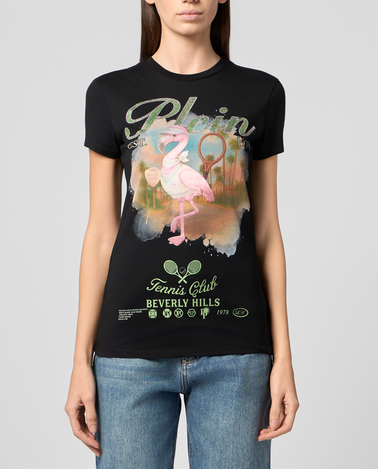 Czarny t-shirt Tennis Club Strass