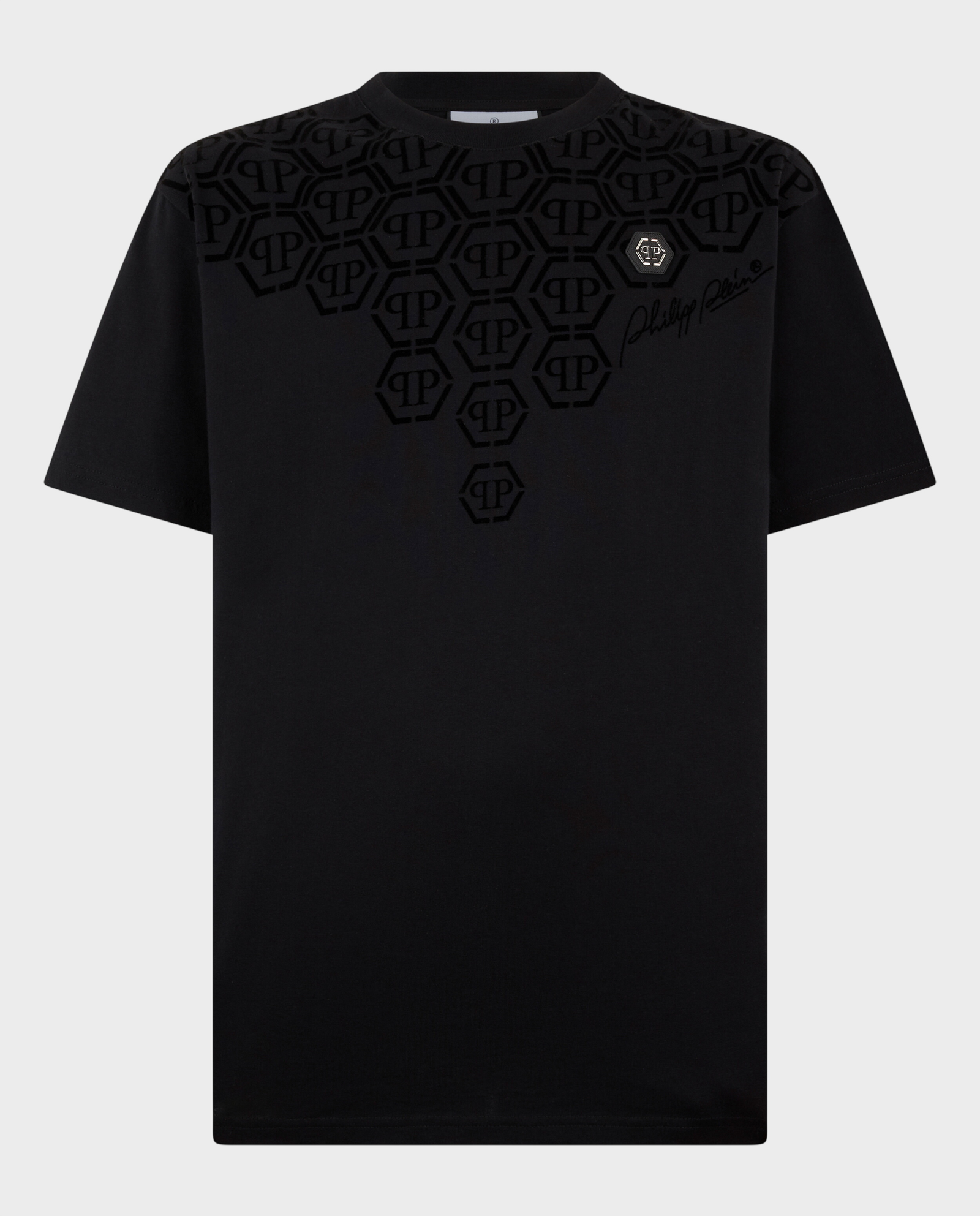 Czarny t-shirt z ozdobnym monogramem - Image #0