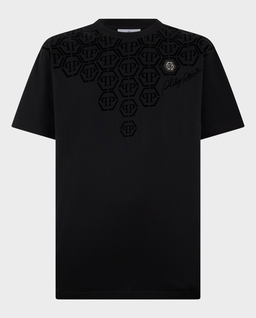 Czarny t-shirt z ozdobnym monogramem - Image #0