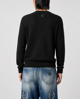 Kaszmirowy czarny sweter Skull Strass - Image #2
