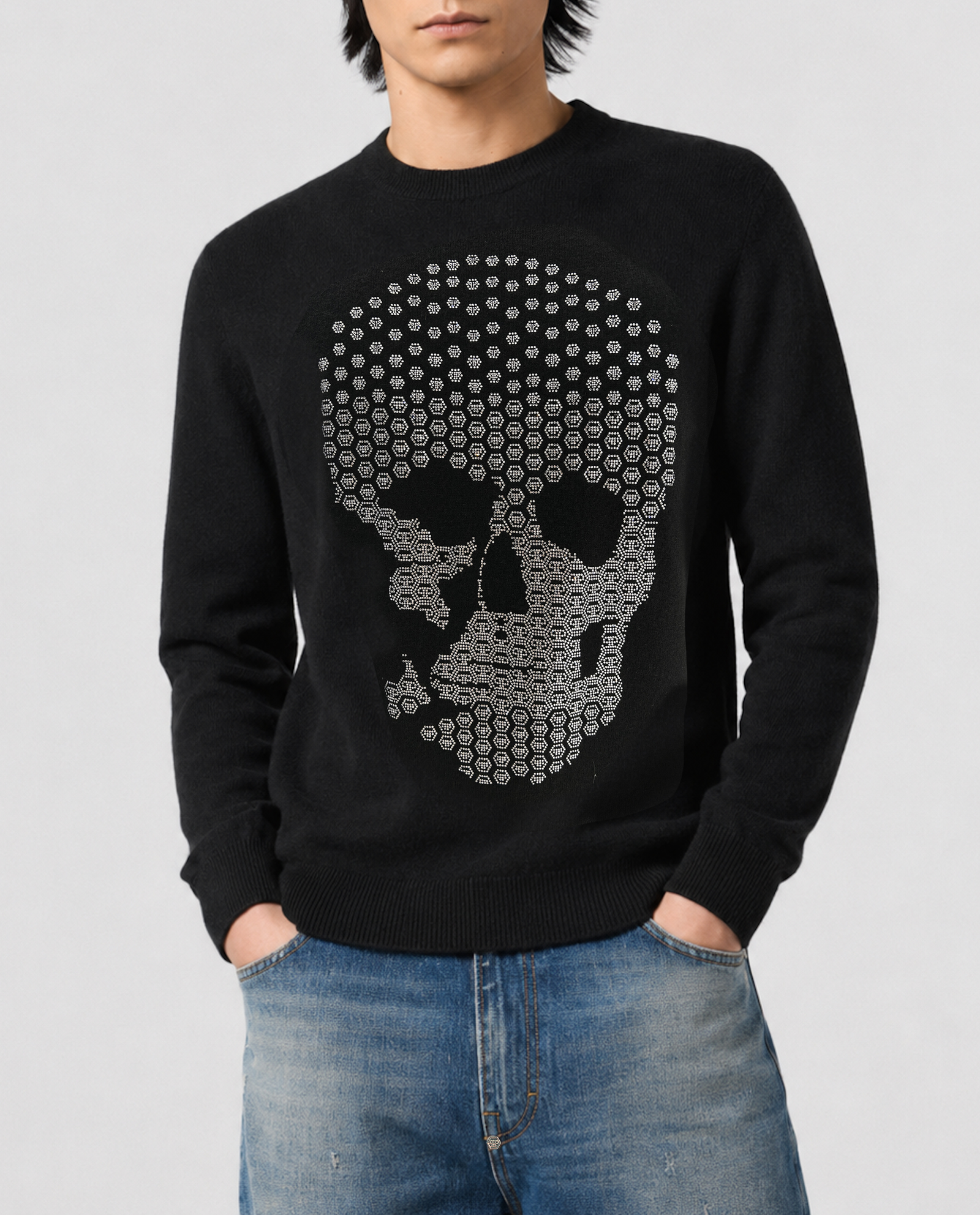Kaszmirowy czarny sweter Skull Strass - Image #1