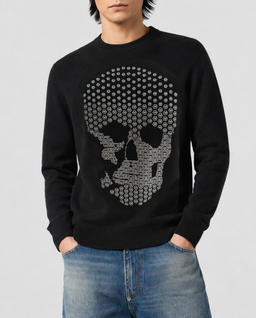 Kaszmirowy czarny sweter Skull Strass - Image #1