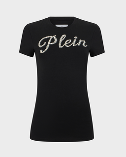 Czarny t-shirt z kryształowym napisem Pure Fit - Image #0
