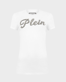 Biały t-shirt z kryształowym napisem Pure Fit - Image #0