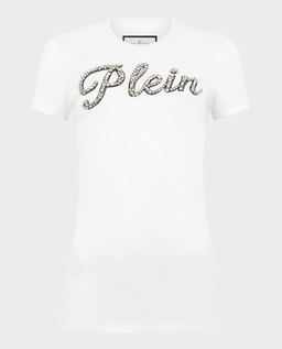 Biały t-shirt z kryształowym napisem Pure Fit - Image #0