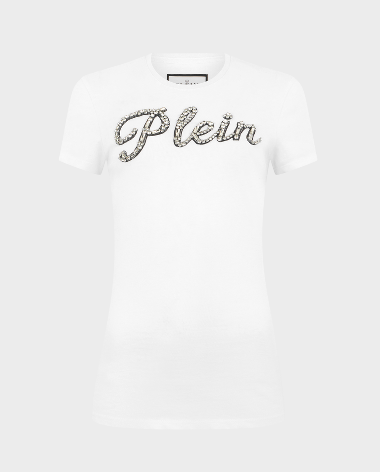 Biały t-shirt z kryształowym napisem Pure Fit