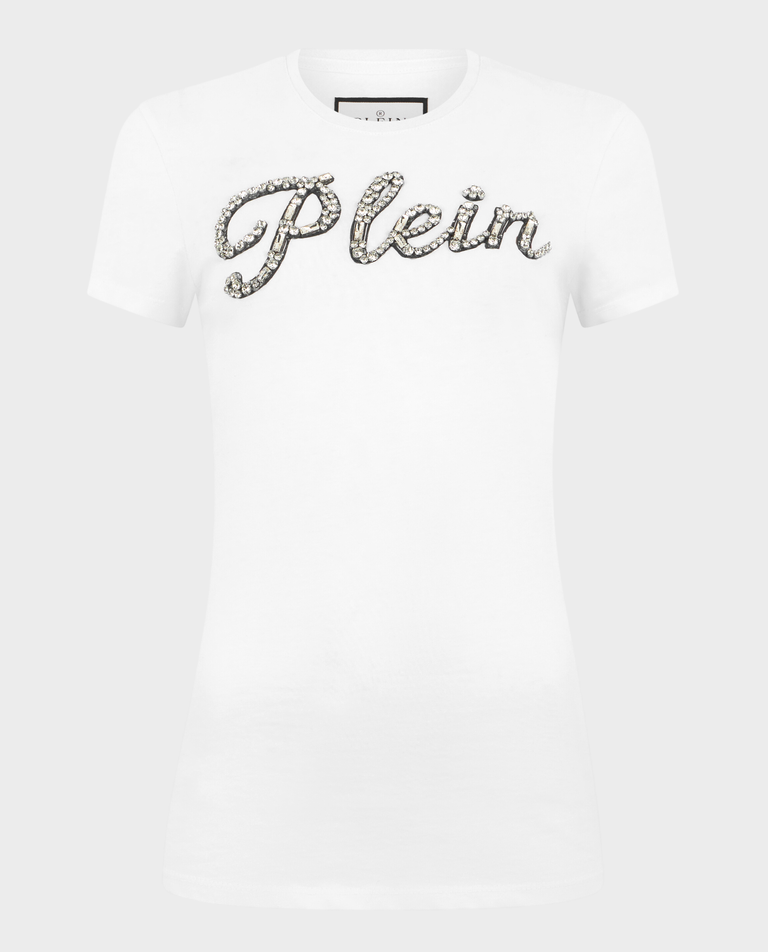 Biały t-shirt z kryształowym napisem Pure Fit