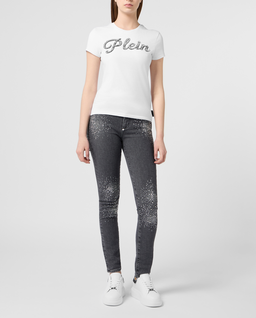 Biały t-shirt z kryształowym napisem Pure Fit - Image #3