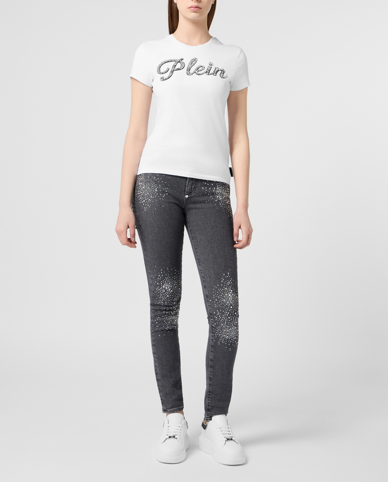 Biały t-shirt z kryształowym napisem Pure Fit - Image #3