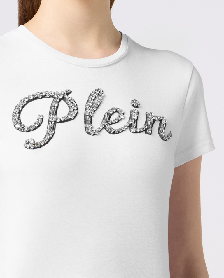 Biały t-shirt z kryształowym napisem Pure Fit - Image #4