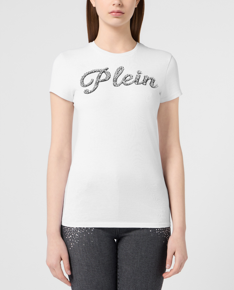 Biały t-shirt z kryształowym napisem Pure Fit
