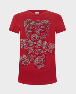 Czerwony t-shirt z motywem Flower Teddy Pure Fit - Image #0